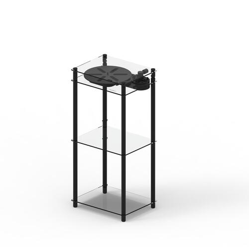 Transparent Turntable Table Stand, svart Gulvstativ platespiller inkl. vinylhylle 