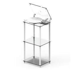 Transparent Turntable Table Stand, hvit Gulvstativ platespiller inkl. vinylhylle