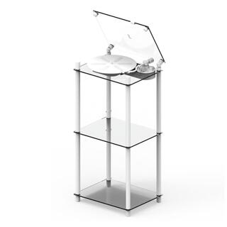 Transparent Turntable Table Stand, hvit Gulvstativ platespiller inkl. vinylhylle