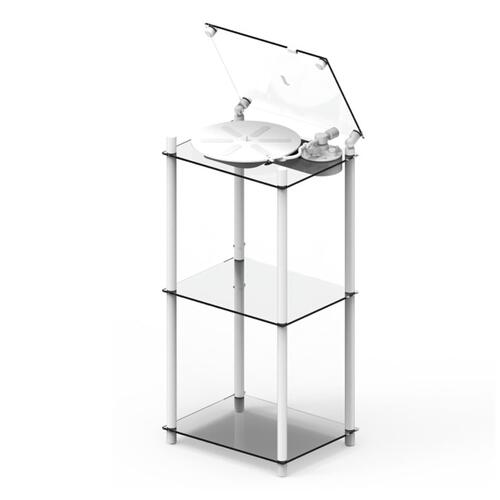 Transparent Turntable Table Stand, hvit Gulvstativ platespiller inkl. vinylhylle 