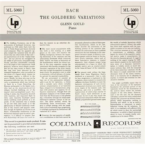 Glenn Gould Bach: Goldberg Variations (1955) (LP)