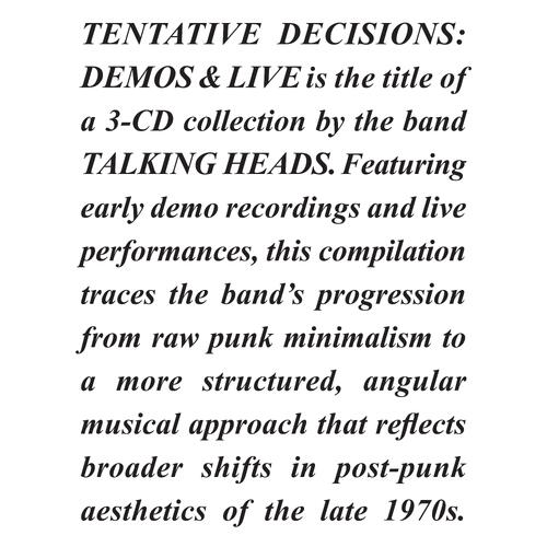 Talking Heads Tentative Decisions: Demos & Live (3CD) 