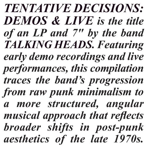 Talking Heads Tentative Decisions: Demos… (LP+7") 