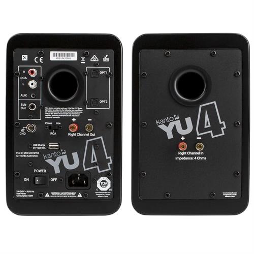 Kanto YU4 Aktive Høyttalere, matt svart RIAA-trinn, Bluetooth, Optiske innganger