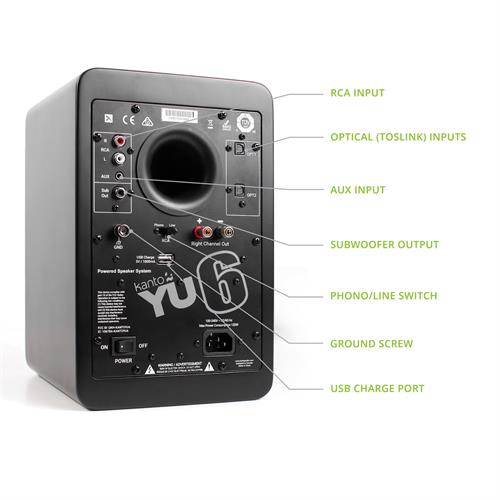 Kanto YU6 Aktive Høyttalere, matt svart RIAA-trinn, Bluetooth, Optiske innganger 