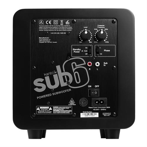 Kanto SUB 6, aktiv subwoofer 100/200 watts forsterker, 6" bass, svart