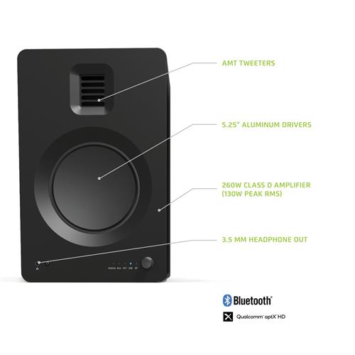 Kanto TUK Aktive høyttalere, matt svart RIAA-trinn, Bluetooth