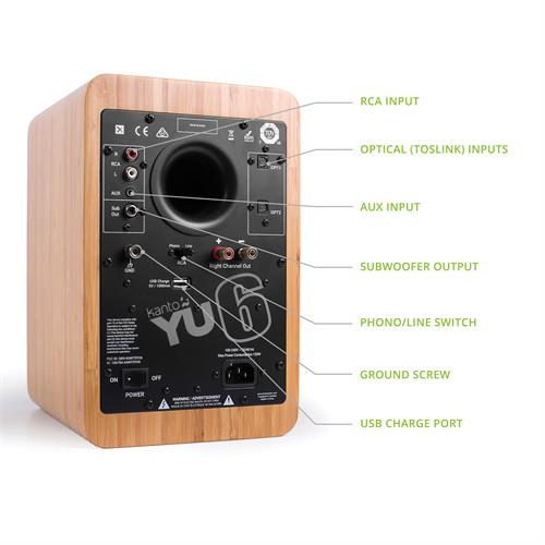 Kanto YU6 Aktive Høyttalere, Bambus RIAA-trinn, Bluetooth, Optiske innganger