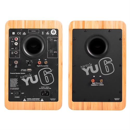 Kanto YU6 Aktive Høyttalere, Bambus RIAA-trinn, Bluetooth, Optiske innganger